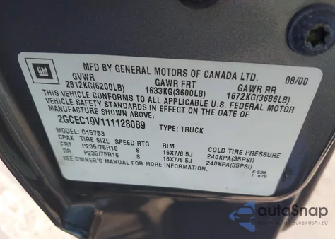 2001 Chevrolet Silverado 1500 Ls z USA, uszkodzony, nr VIN 2GCEC19V111128089